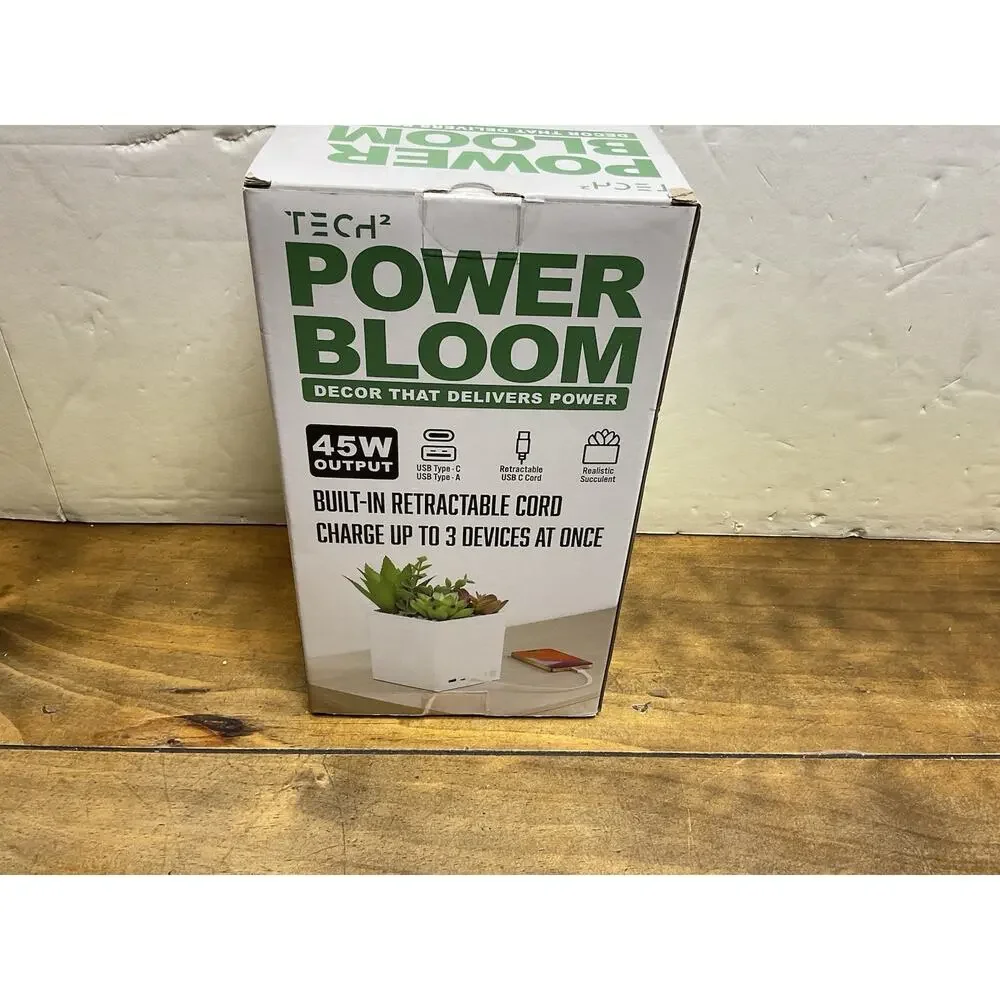 Tech2 Power Bloom Charging Decorative Plant with Built-in retractable USB-A & C2